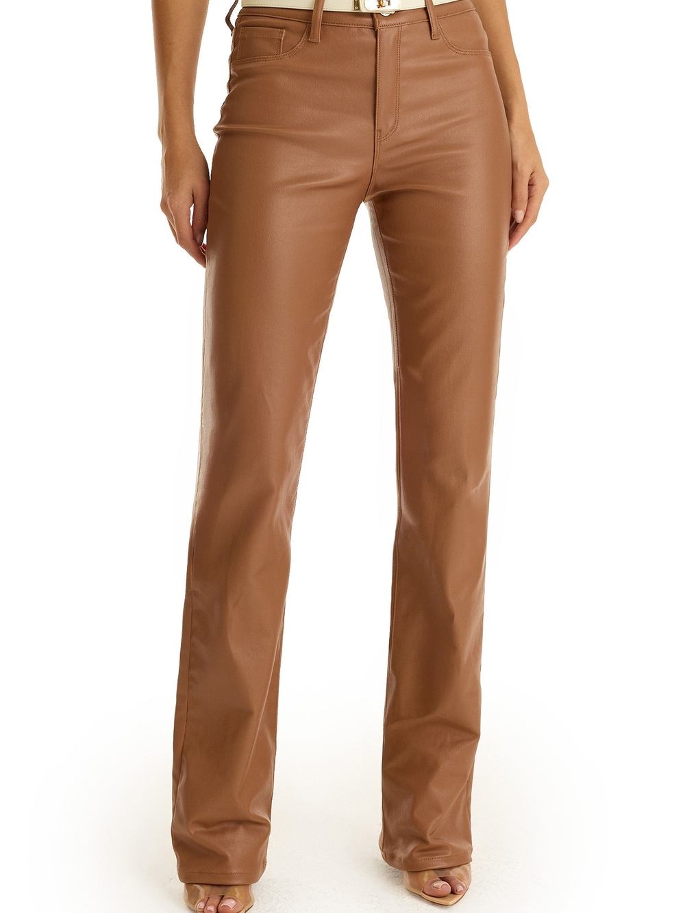 Noli Aria Coated Flare Denim in Mocha